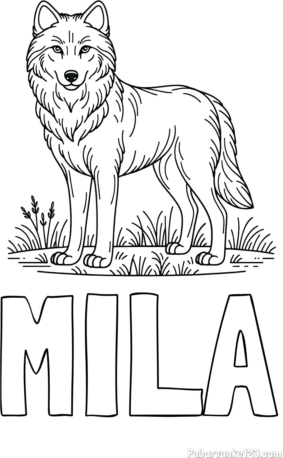 Pobarvanka imena MILA in pobarvanka volka