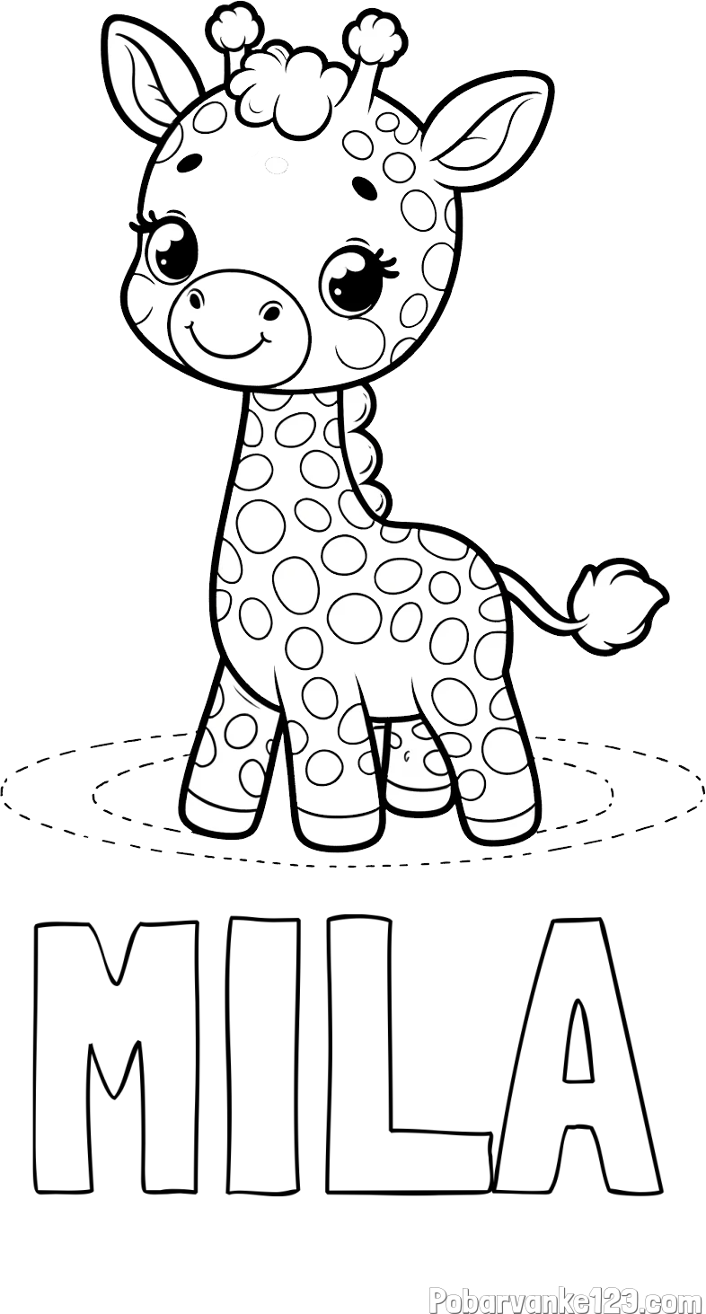 Pobarvanka imena MILA in pobarvanka žirafe