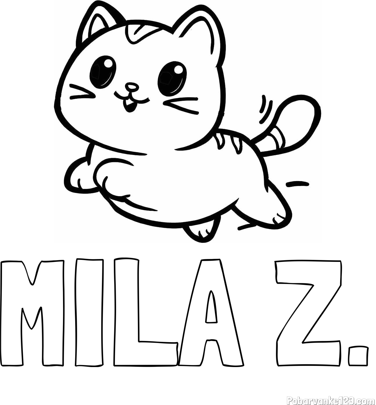 Pobarvanka imena MILA Ž. in pobarvanka prikupne mačke med tekom