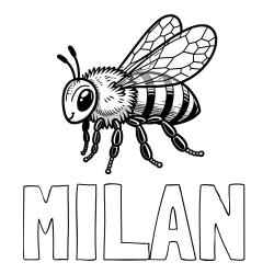 Online izdelana pobarvanka - Pobarvanka imena MILAN in otroška pobarvanka čebele (realistična)