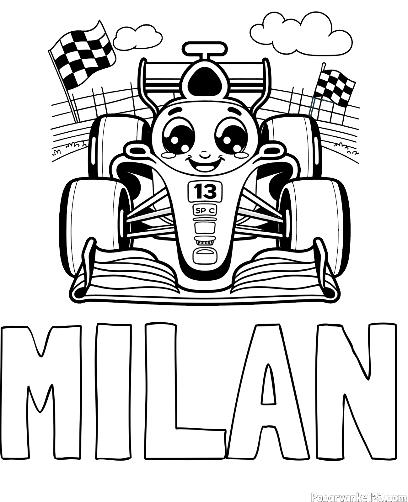 Pobarvanka imena MILAN in otroška pobarvanka FORMULA 1