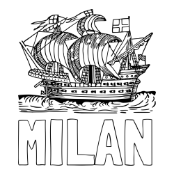 Online izdelana pobarvanka - Pobarvanka imena MILAN in pobarvanka velike in stare ladje