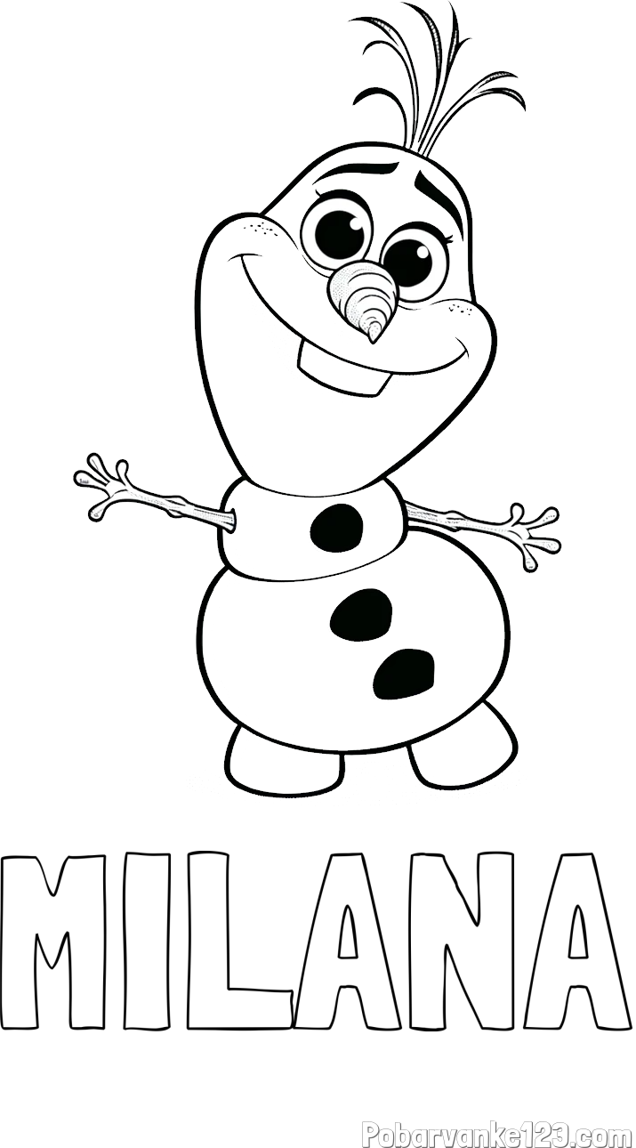 Pobarvanka imena MILANA in pobarvanka prisrčnega snežaka Olaf