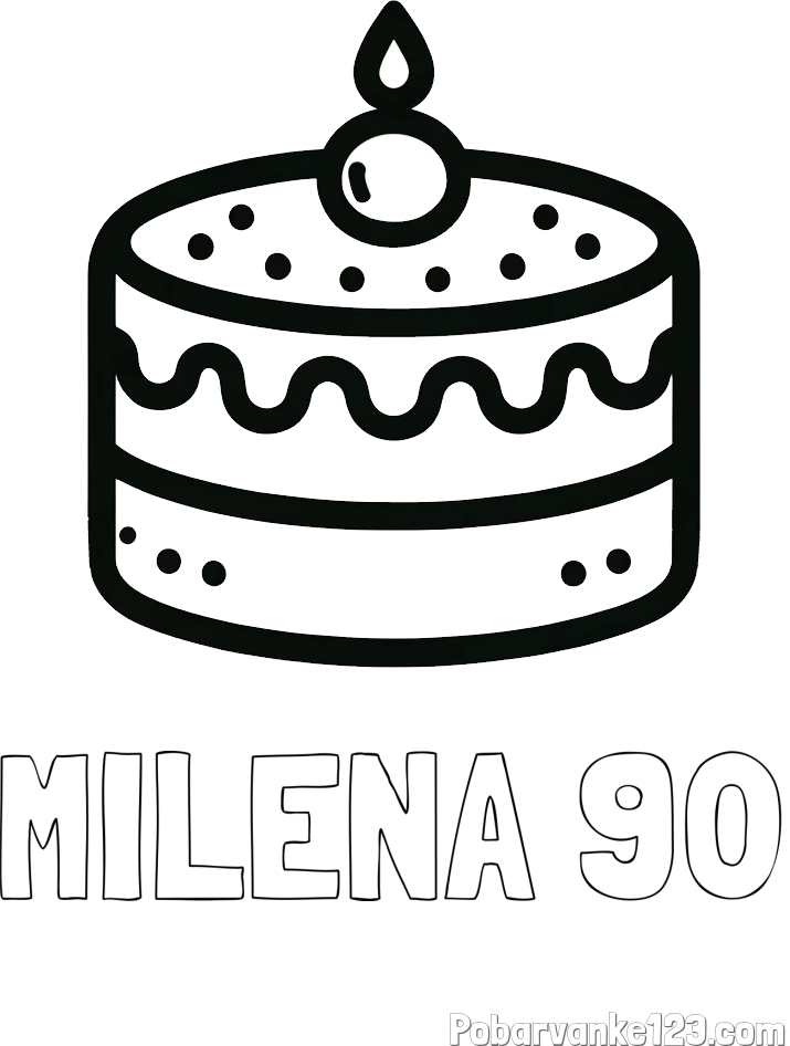 Pobarvanka imena MILENA 90 in otroška pobarvanka majhne torte