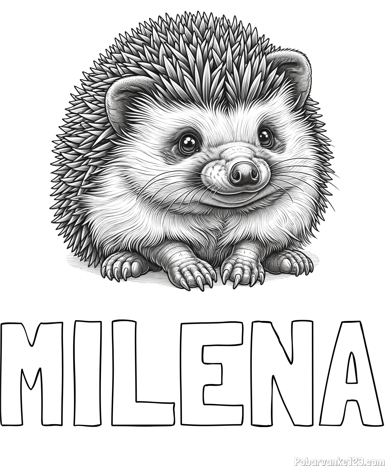 Pobarvanka imena MILENA in pobarvanka ježa