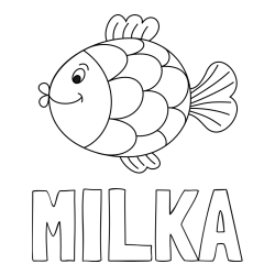 Online izdelana pobarvanka - Pobarvanka imena MILKA in pobarvanka ribice