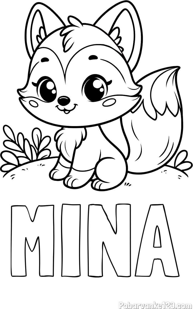 Pobarvanka imena MINA in pobarvanka lisičke