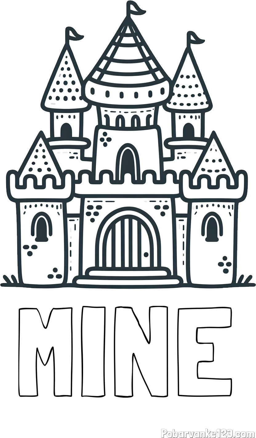 Pobarvanka imena MINE in otroška pobarvanka gradu