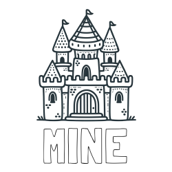 Online izdelana pobarvanka - Pobarvanka imena MINE in otroška pobarvanka gradu