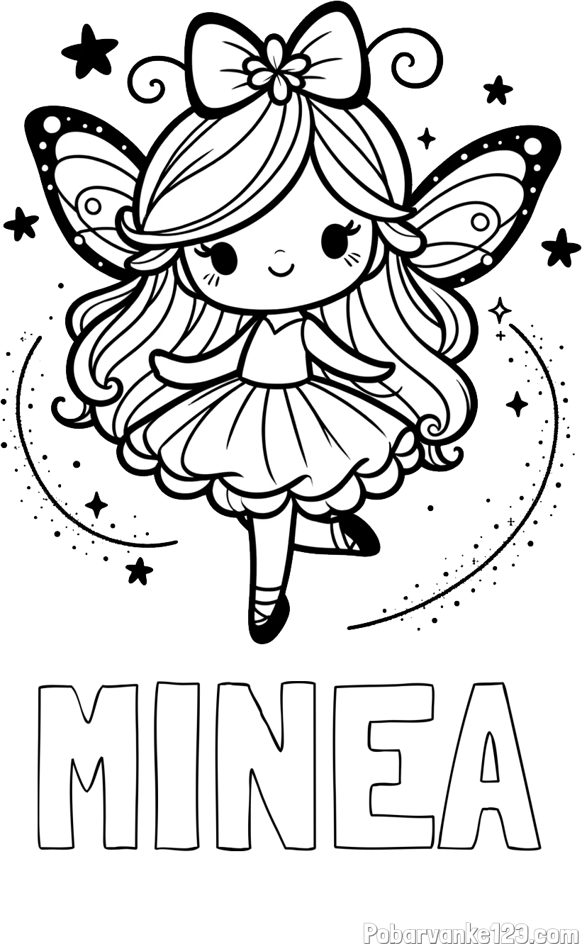 Pobarvanka imena MINEA in ljubka čarobna vila