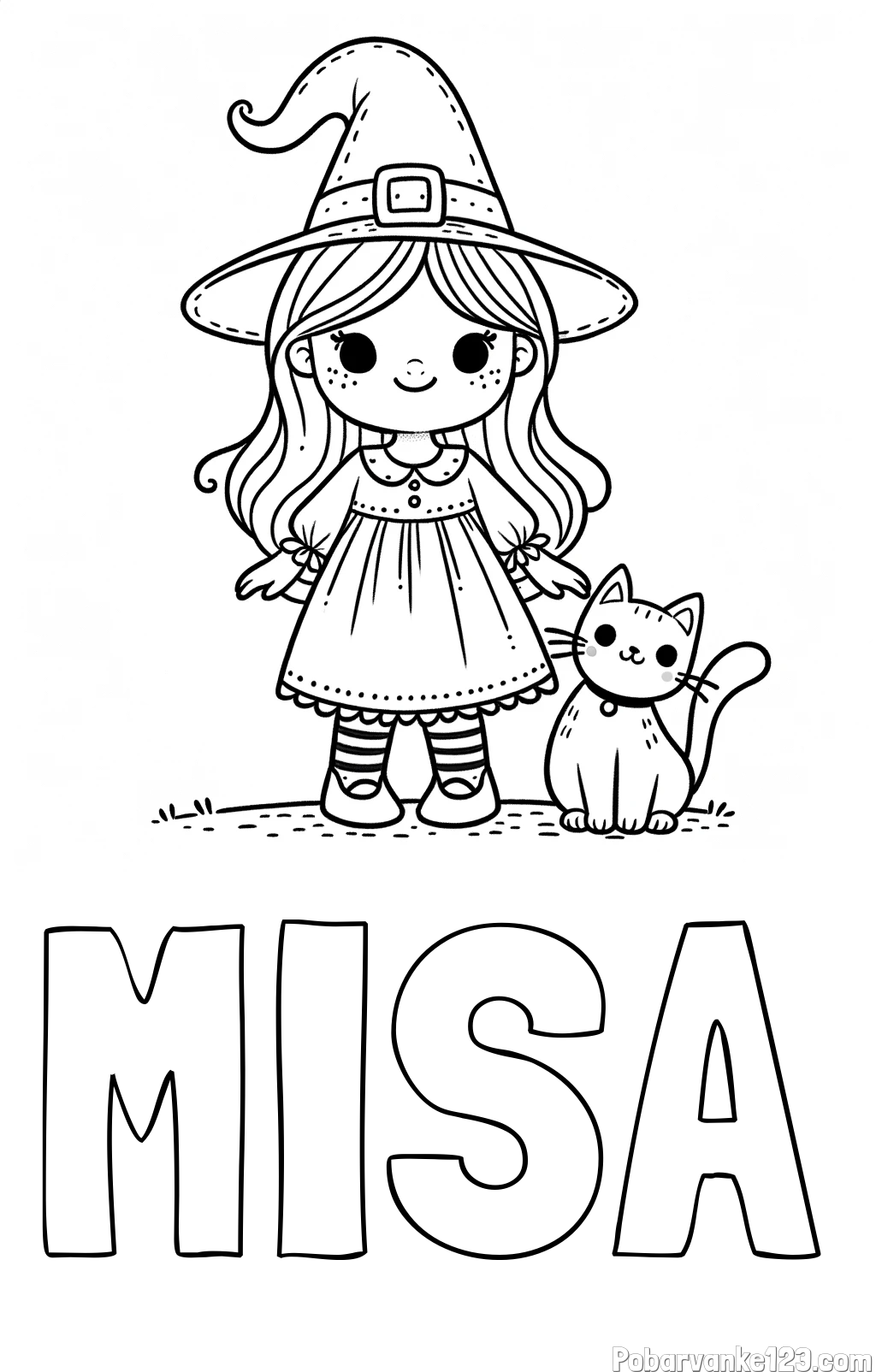 Pobarvanka imena MIŠA in Čudovita pobarvanka ljubke čarovnice in nasmejane mačke