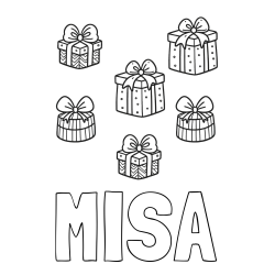 Online izdelana pobarvanka - Pobarvanka imena MIŠA in pobarvanka božičnih daril