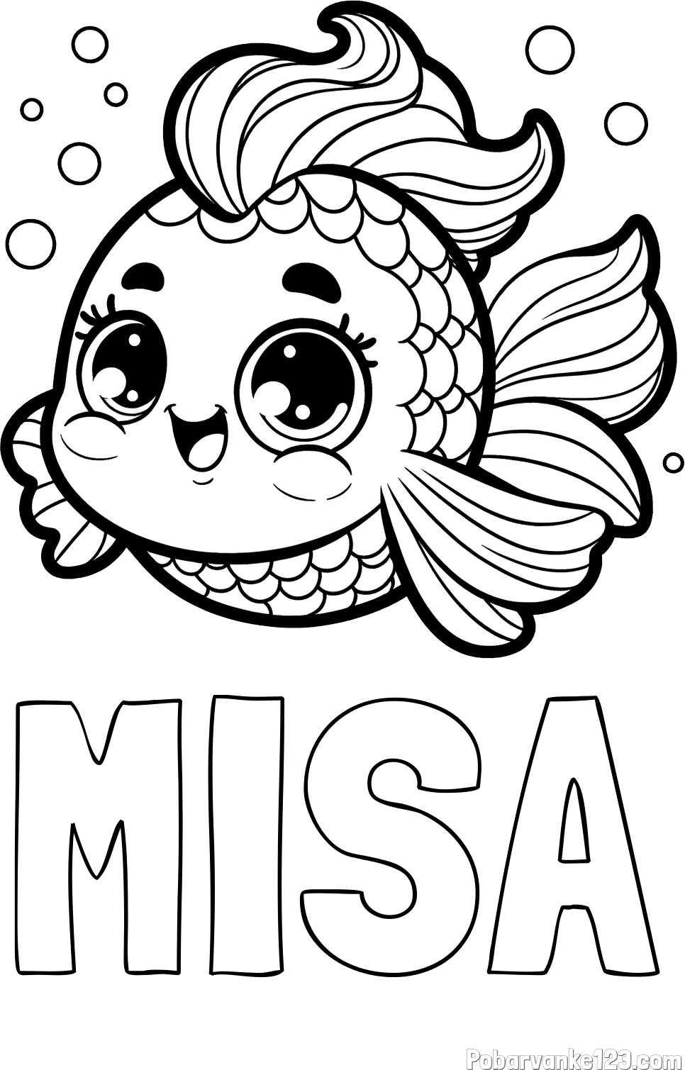 Pobarvanka imena MIŠA in pobarvanka ljubke pravljične ribe