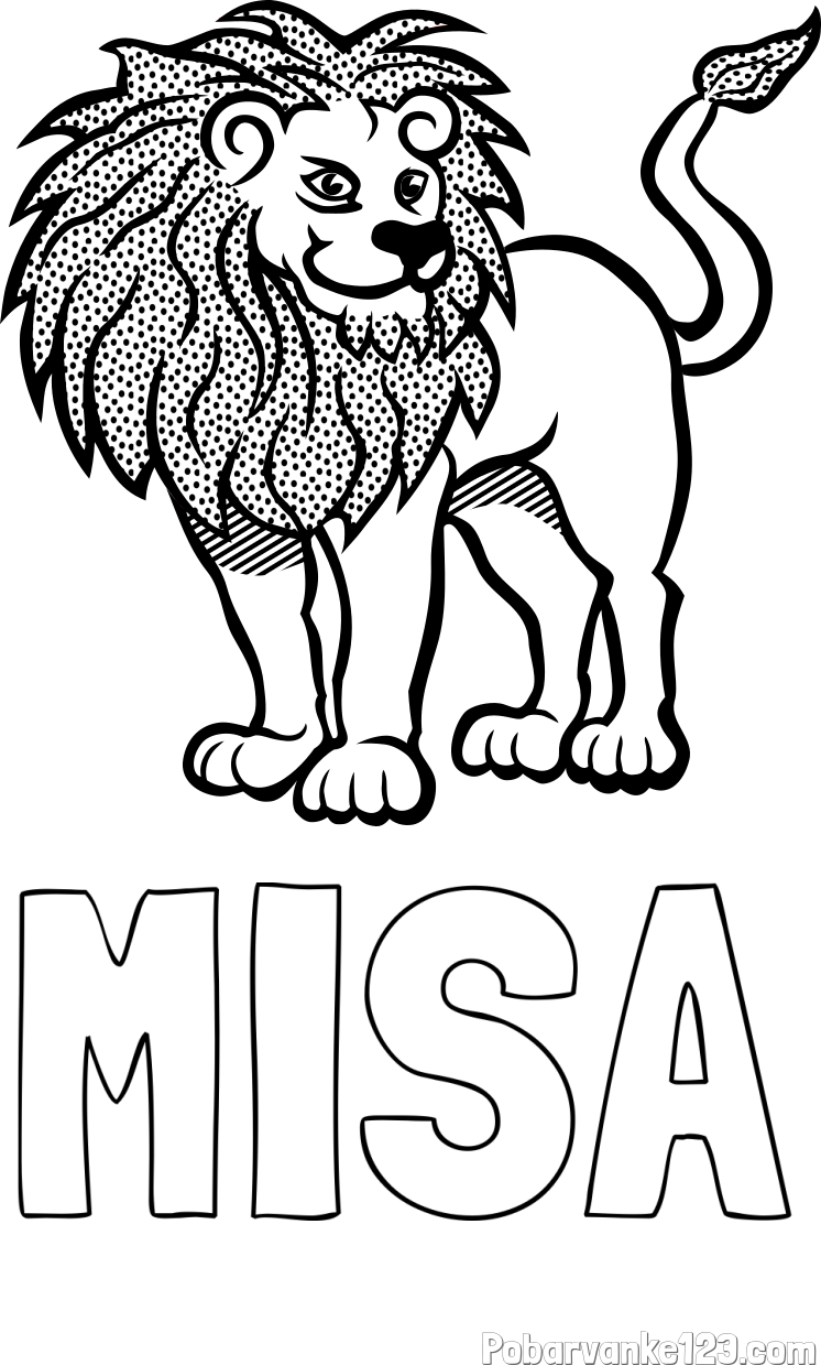Pobarvanka imena MIŠA in pobarvanka nasmejanega leva