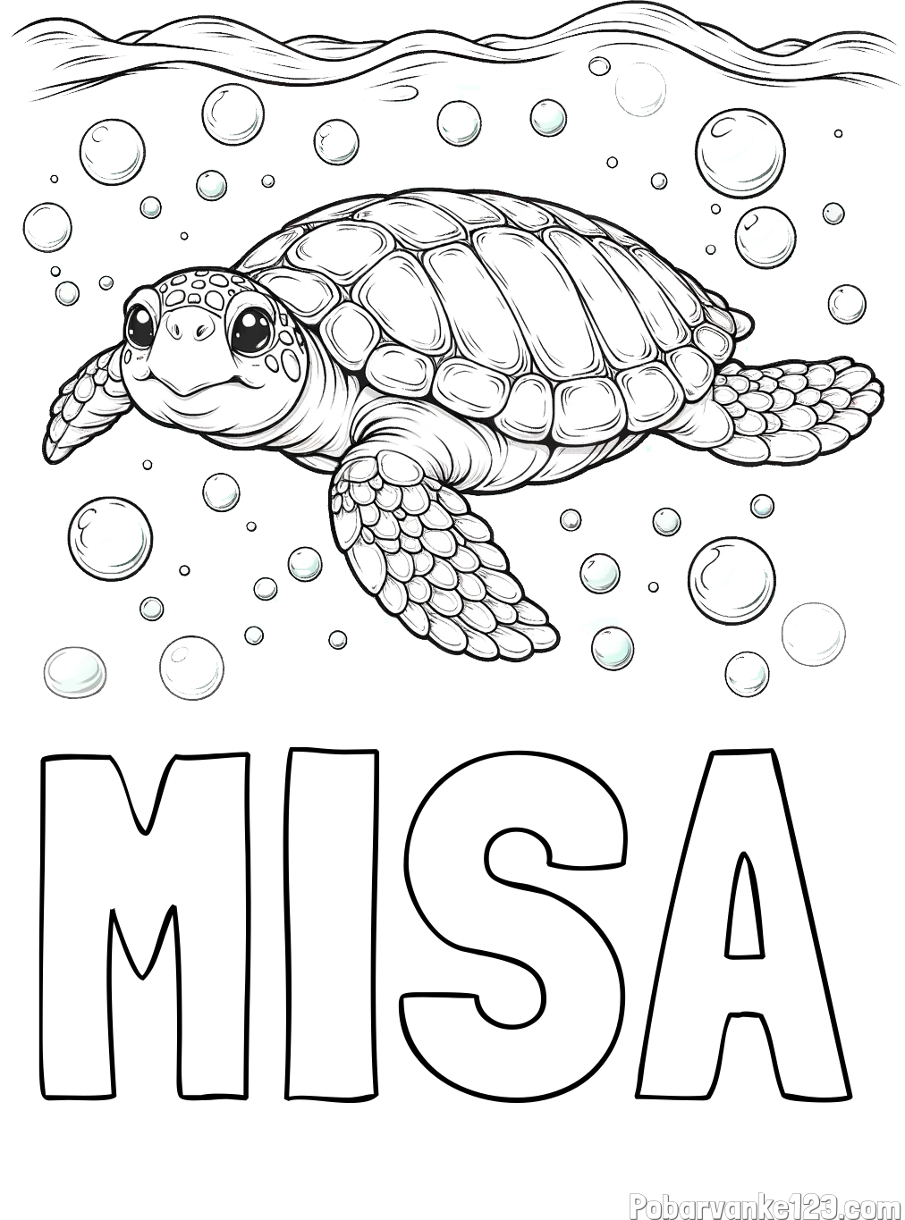 Pobarvanka imena MIŠA in pobarvanka želve v morju