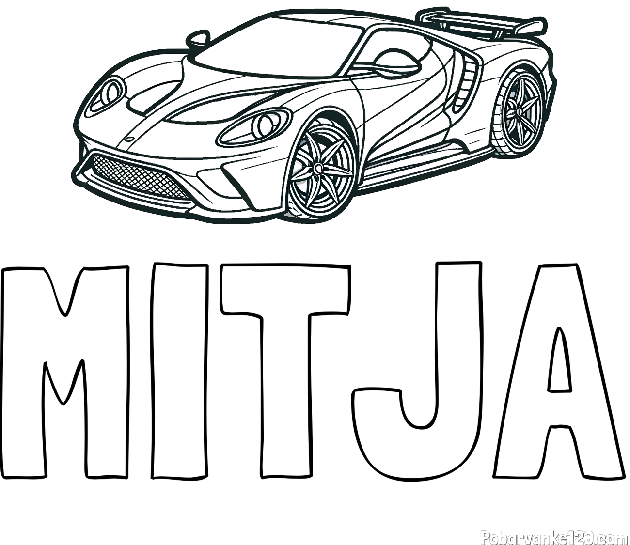 Pobarvanka imena MITJA in Športni avtomobil