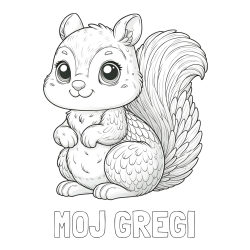 Online izdelana pobarvanka - Pobarvanka imena MOJ GREGI in pobarvanka ljubke in nasmejane veverice