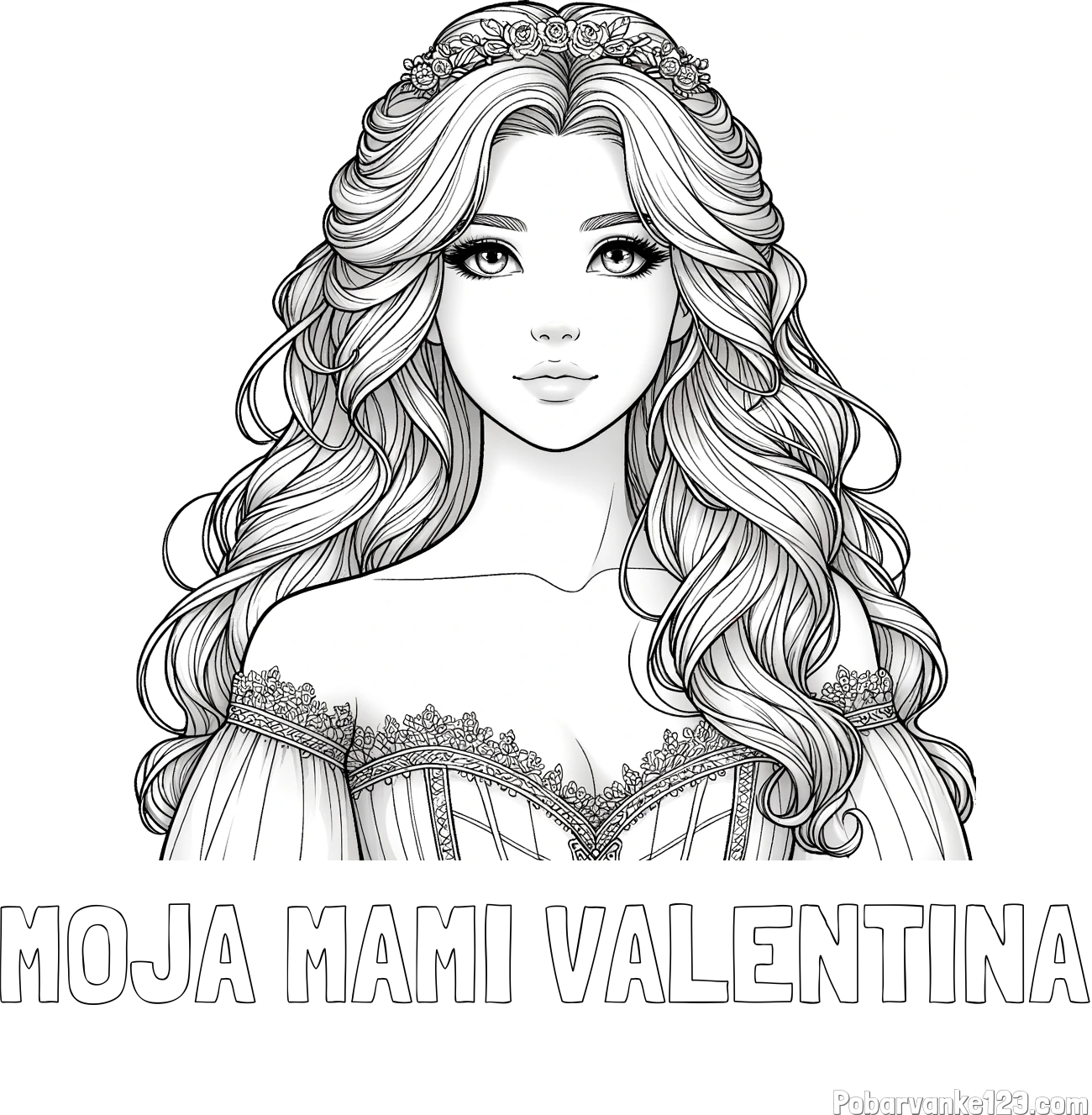 Pobarvanka imena MOJA MAMI VALENTINA in pobarvanka lepe princese