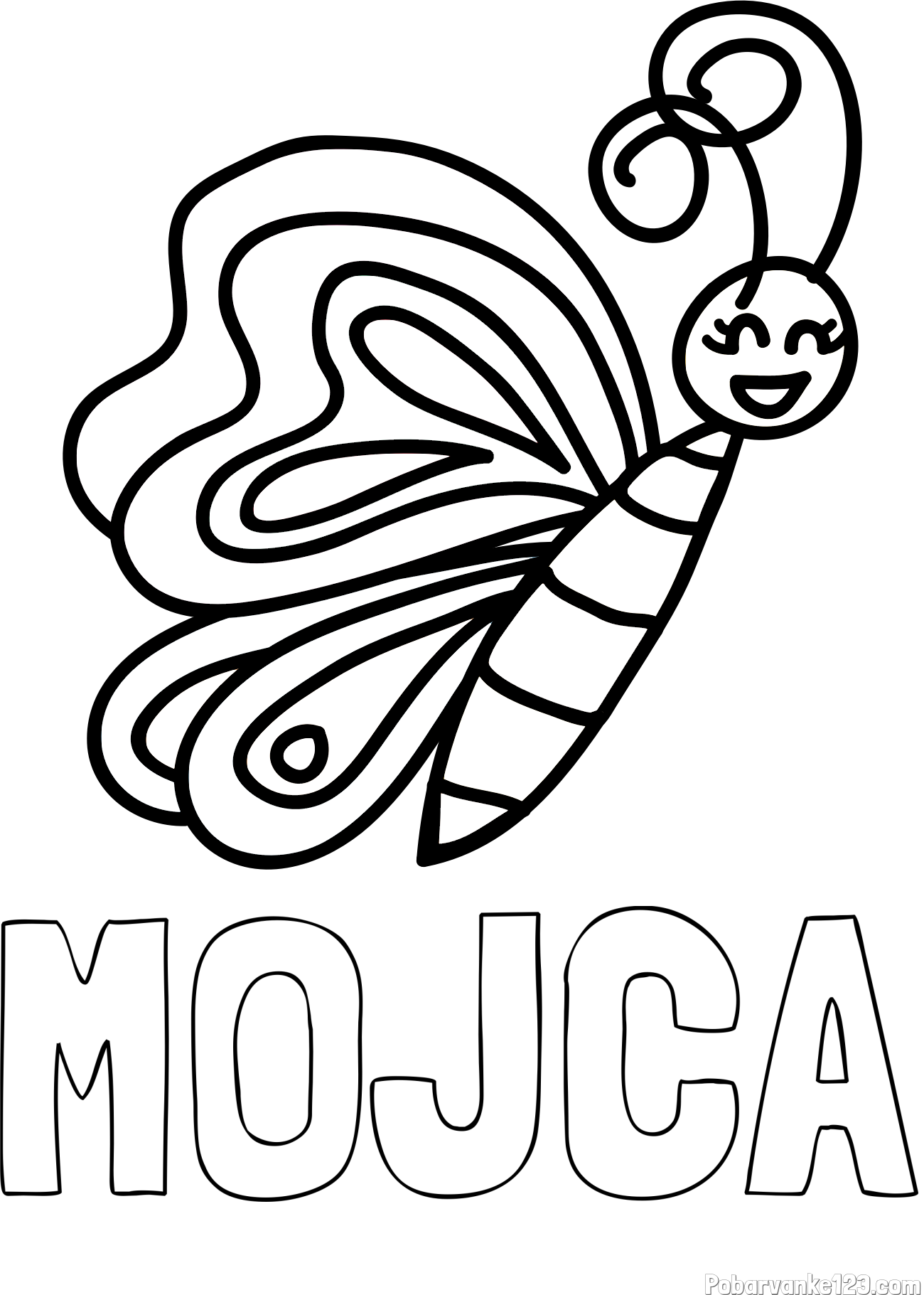 Pobarvanka imena MOJCA in pobarvanka ljubkega metulja