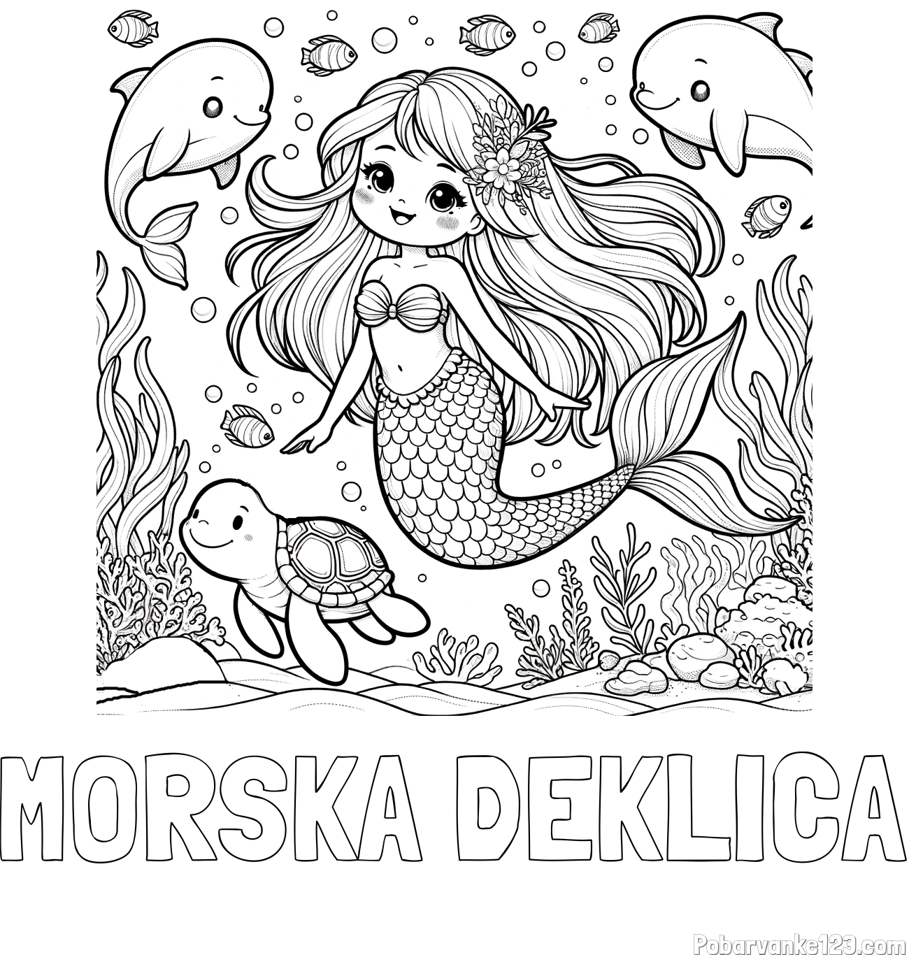 Pobarvanka imena MORSKA DEKLICA in pobarvana ljubke morske deklice s prijatelji