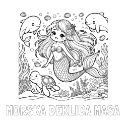 Online izdelana pobarvanka - Pobarvanka imena MORSKA DEKLICA MAŠA in pobarvana ljubke morske deklice s prijatelji