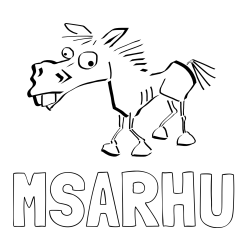 Online izdelana pobarvanka - Pobarvanka imena MSARHU in pobarvanka smešni konj