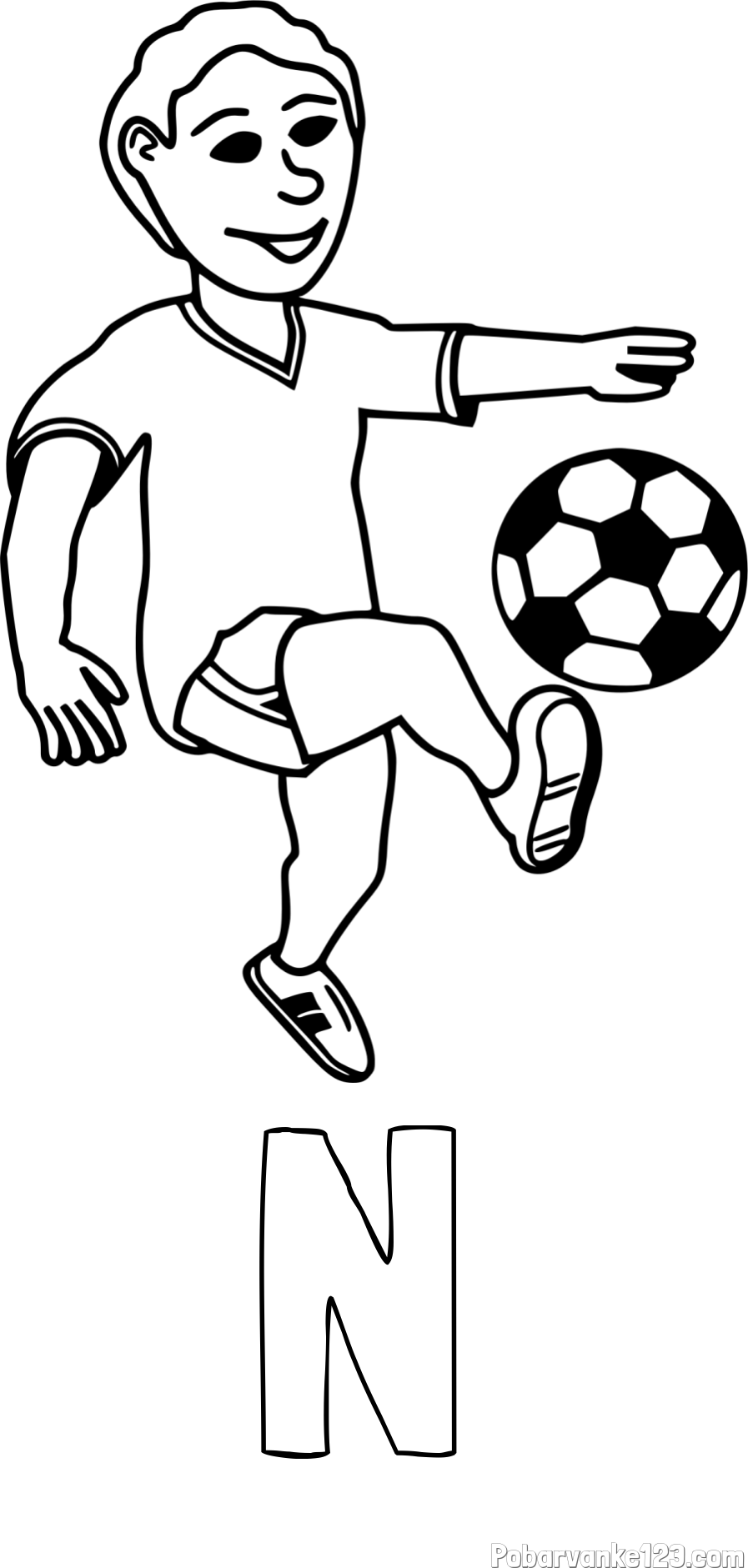Pobarvanka imena N in pobarvanka nogometaša, ki brca žogo