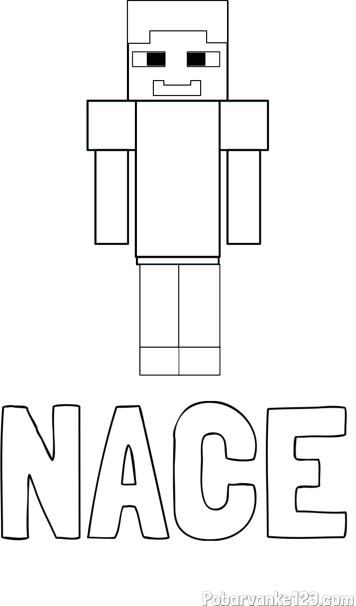 Pobarvanka imena NACE in pobarvanka Minecraft glavnega junaka