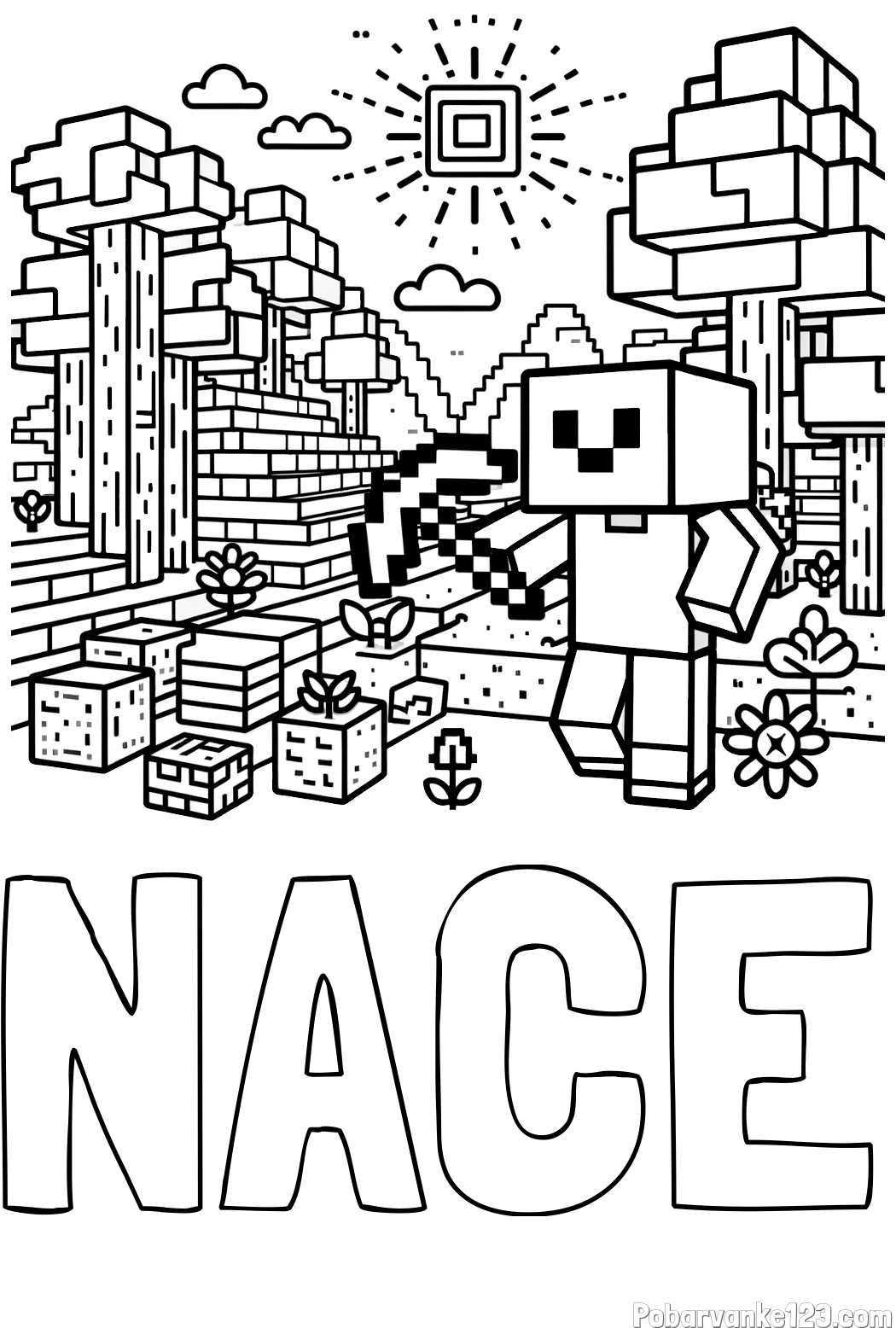 Pobarvanka imena NACE in pobarvanka Minecraft sveta