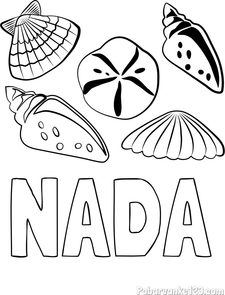Pobarvanka imena NADA in pobarvanka različnih školjk
