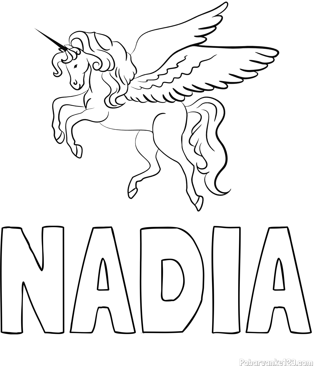 Pobarvanka imena NADIA in lepa pobarvanka samoroga