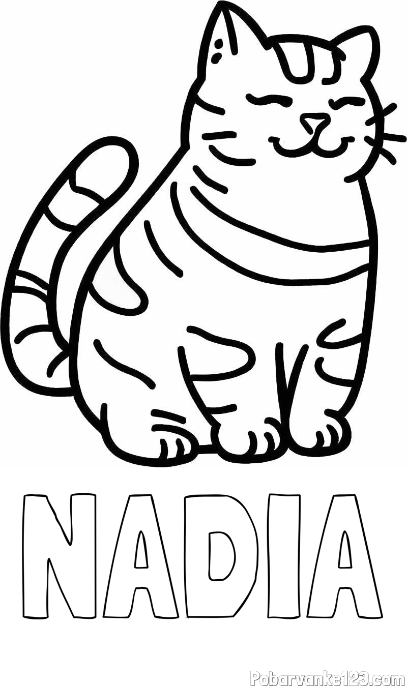 Pobarvanka imena NADIA in pobarvanka debelušne mačke