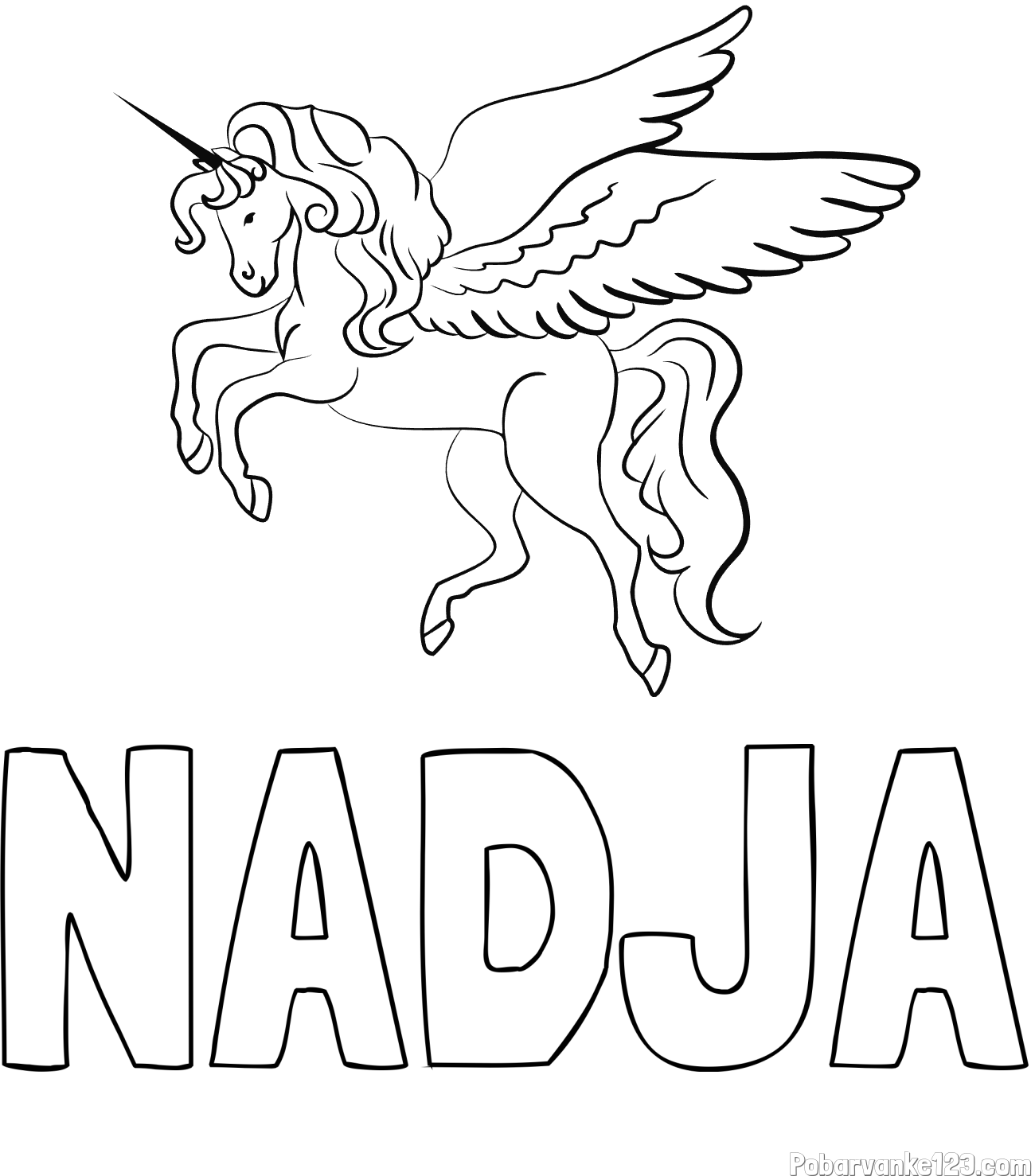 Pobarvanka imena NADJA in lepa pobarvanka samoroga