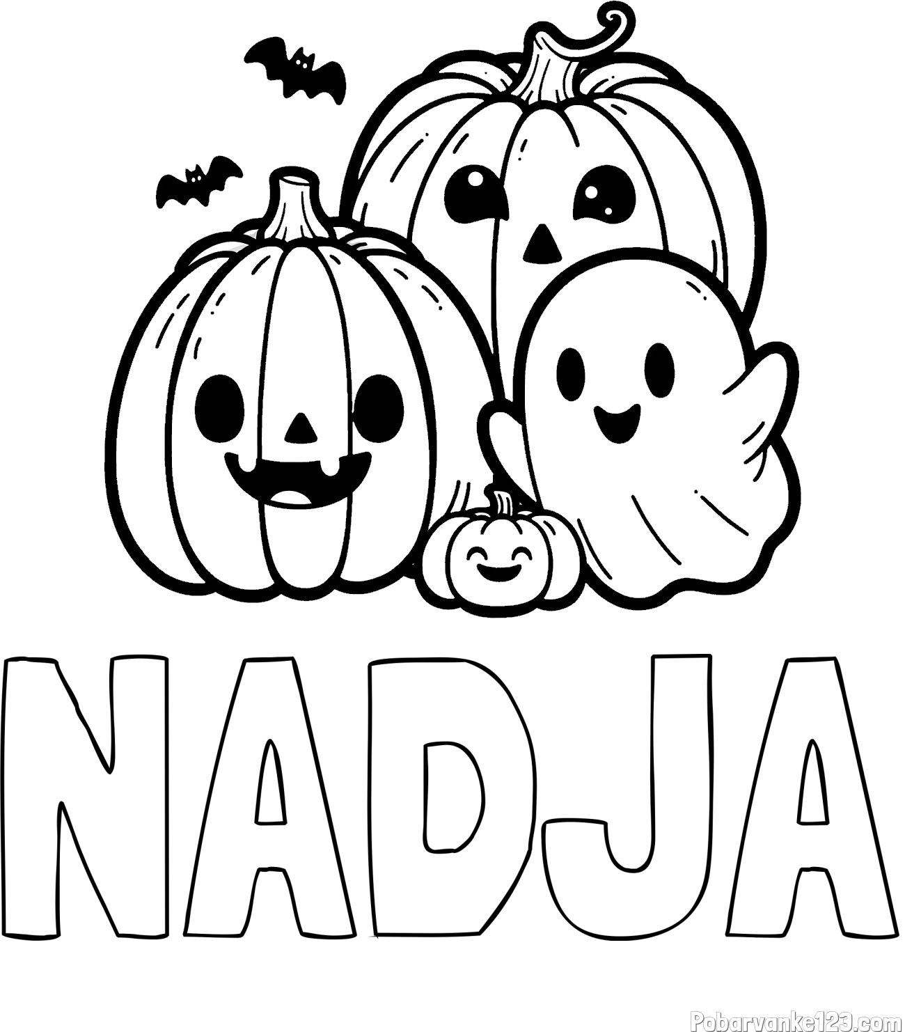 Pobarvanka imena NADJA in pobarvanka duhca in buč za noč čarovnic