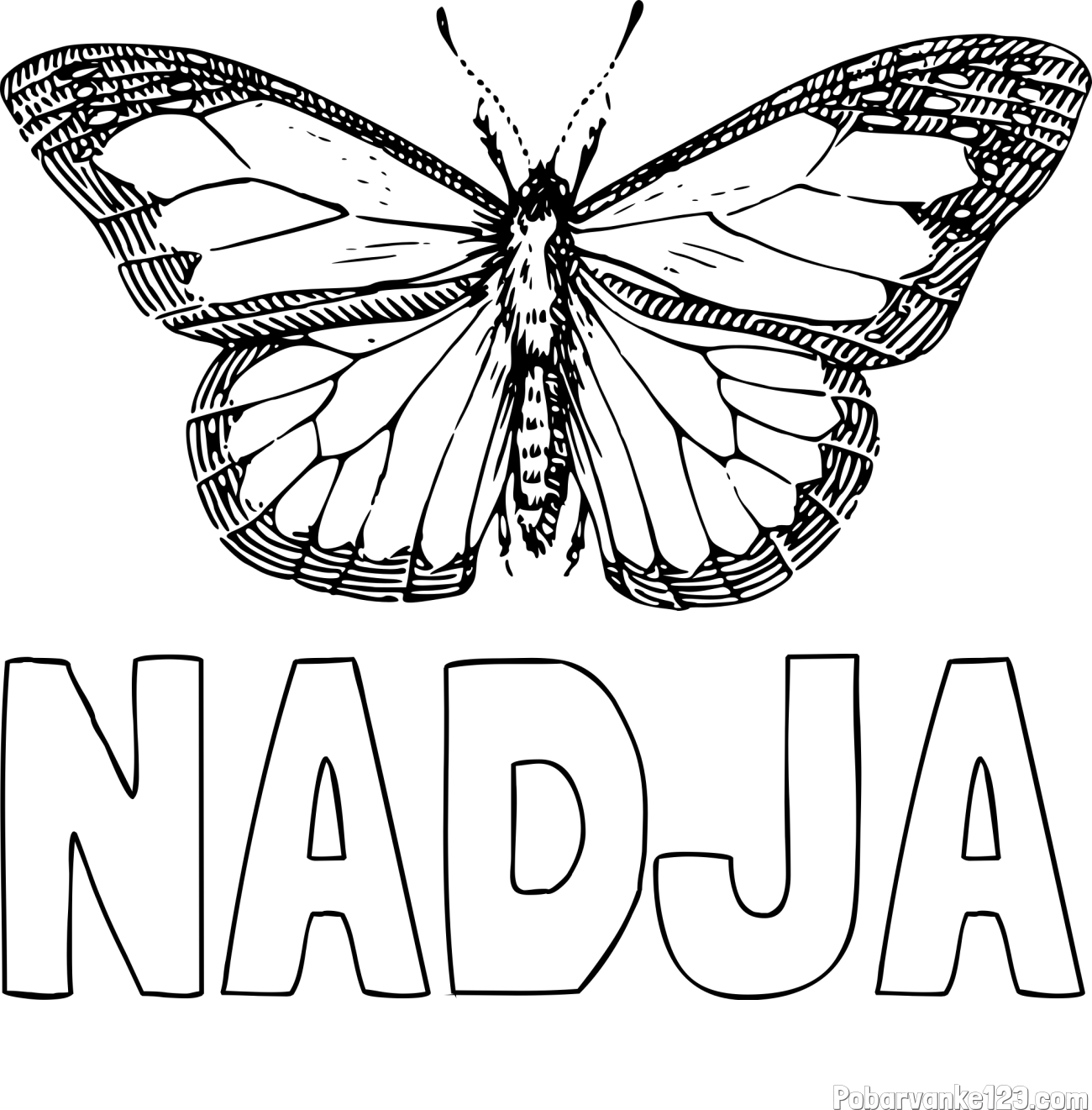 Pobarvanka imena NADJA in pobarvanka metulja