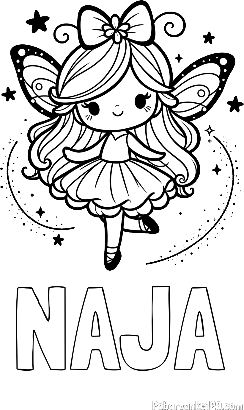 Pobarvanka imena NAJA in ljubka čarobna vila