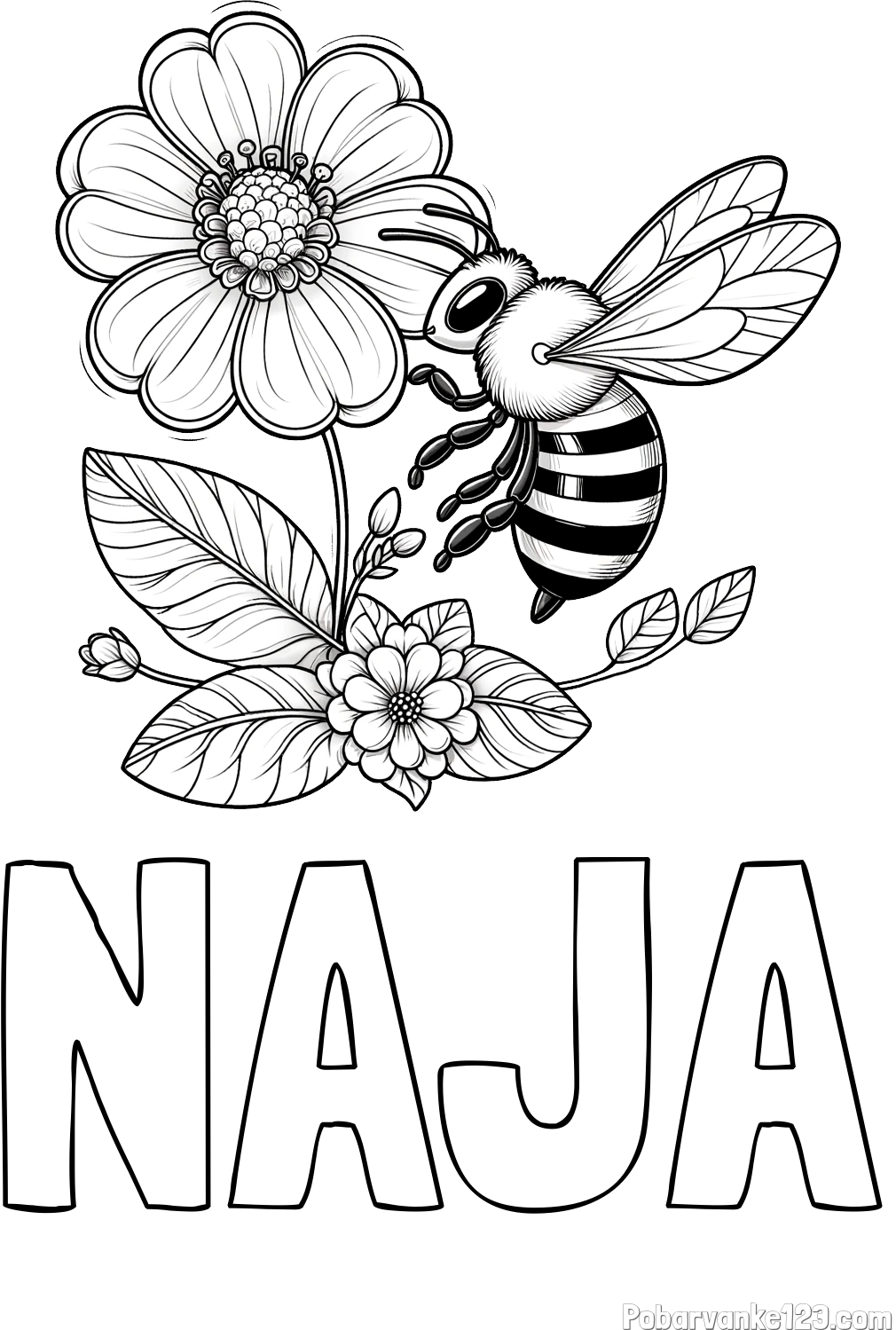 Pobarvanka imena NAJA in otroška pobarvanka čebelice in rožice