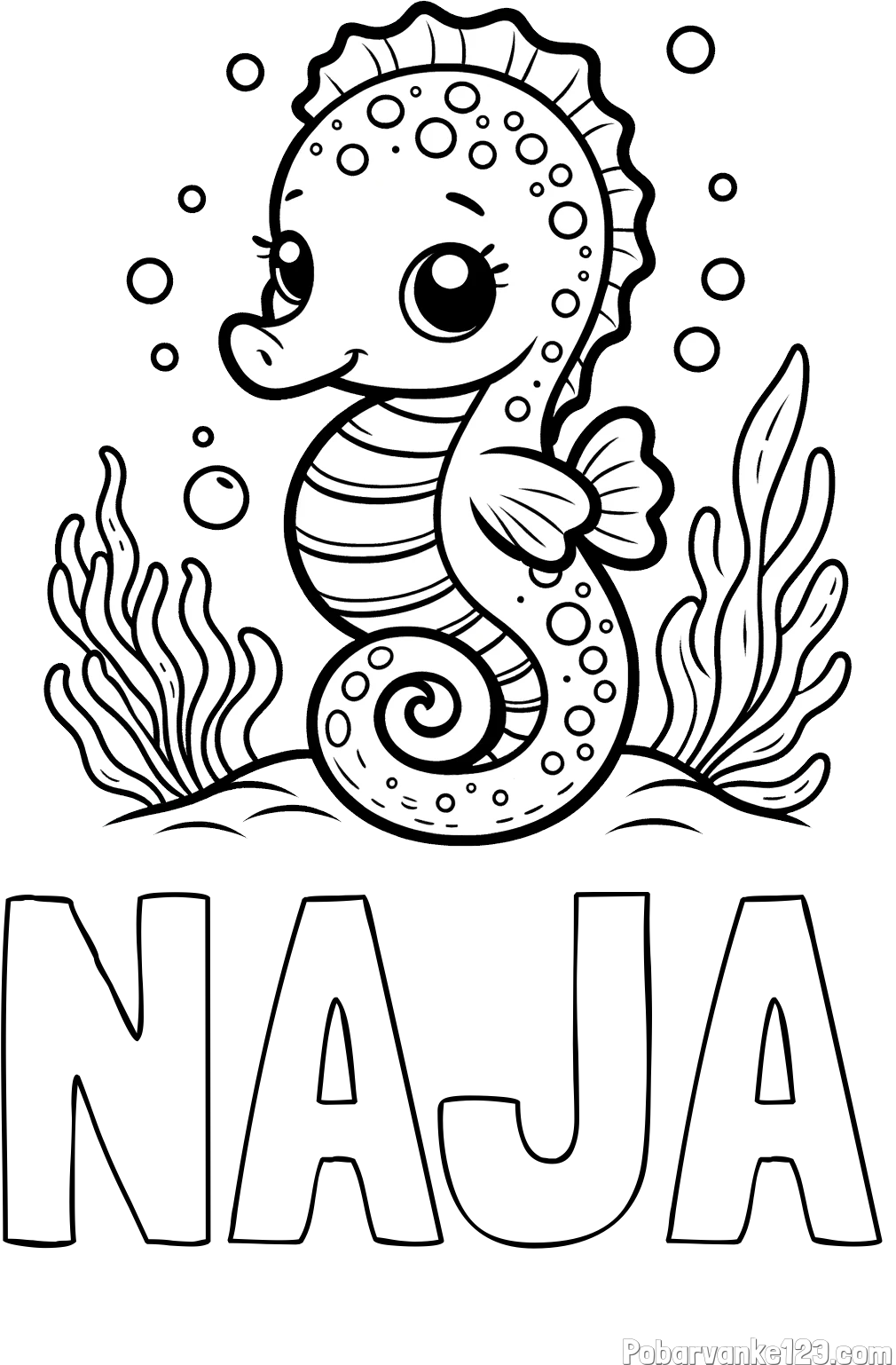 Pobarvanka imena NAJA in pobarvanka morskega konjička