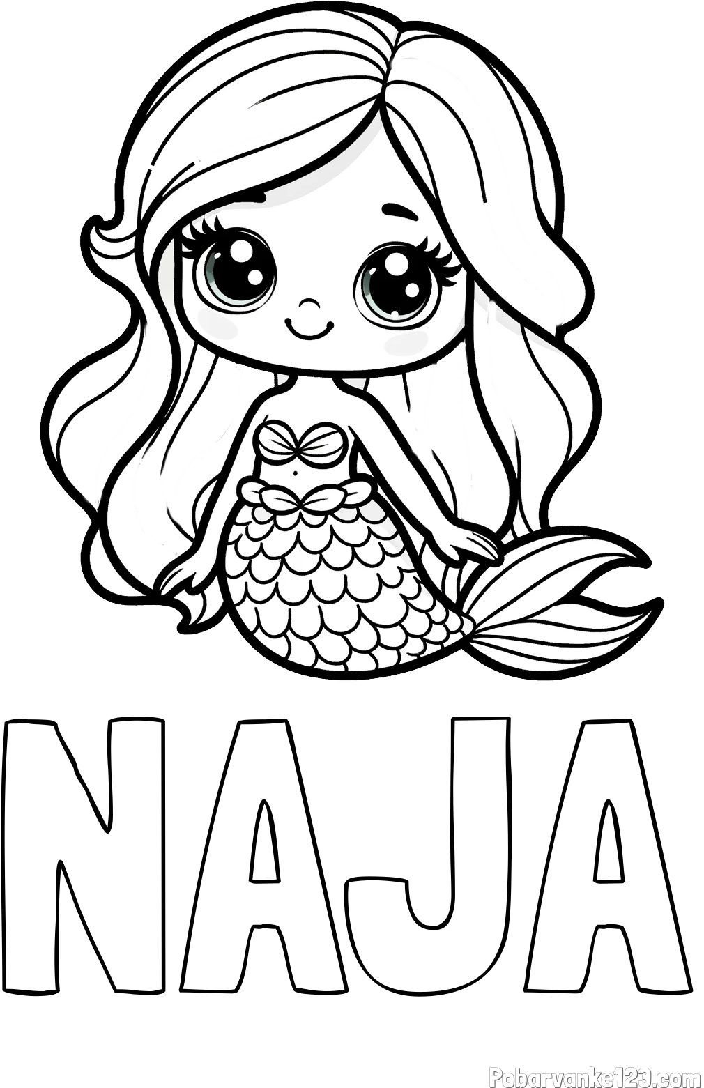 Pobarvanka imena NAJA in pobarvanka prikupne morske deklice