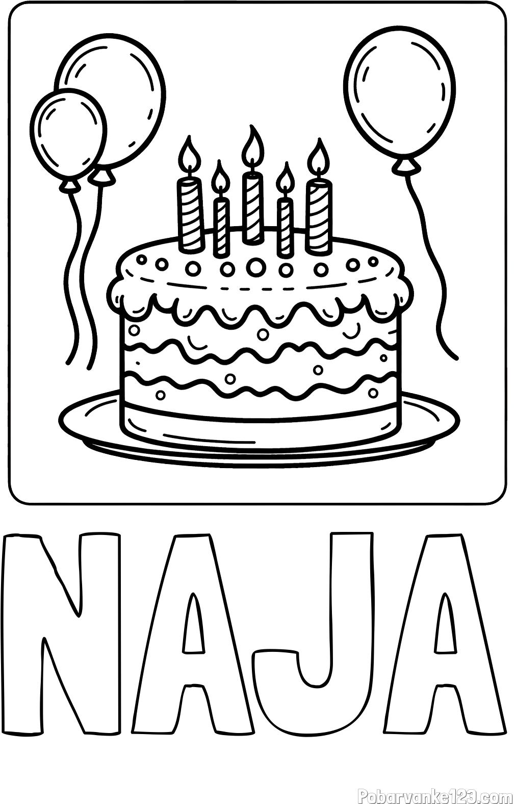 Pobarvanka imena NAJA in pobarvanka torte za 5. rojstni dan