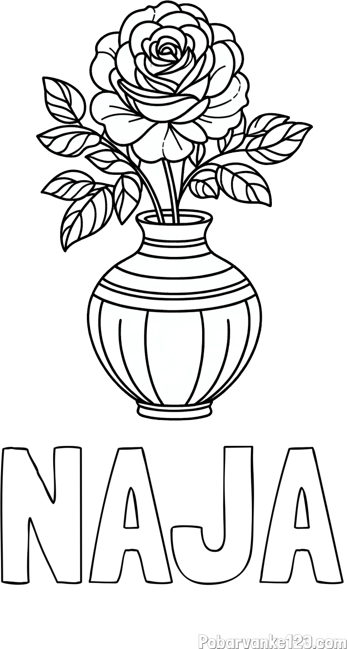 Pobarvanka imena NAJA in pobarvanka vrtnice v vazi