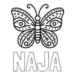 Pobarvanka imena NAJA in preprosta pobarvanka metulja