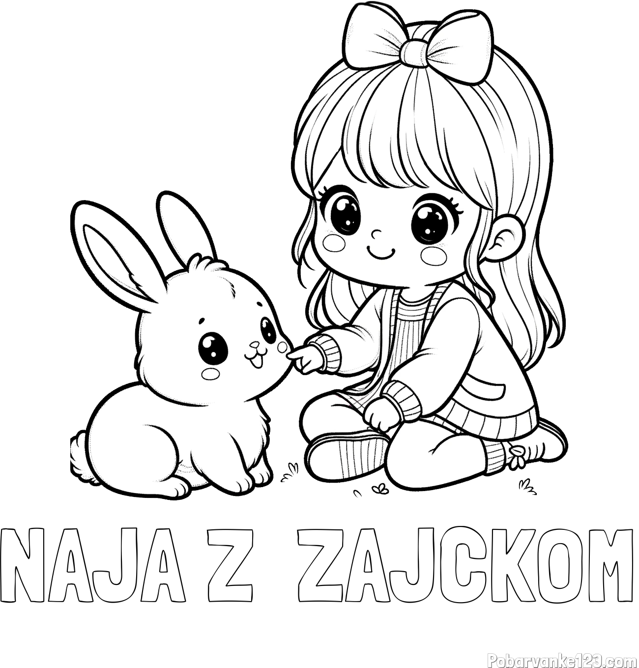 Pobarvanka imena NAJA Z  ZAJČKOM in pobarvanka ljubke punčke, ki se igra z zajčkom