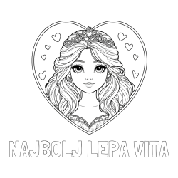 Online izdelana pobarvanka - Pobarvanka imena NAJBOLJ LEPA VITA in pobarvanka princeske ter srčkov