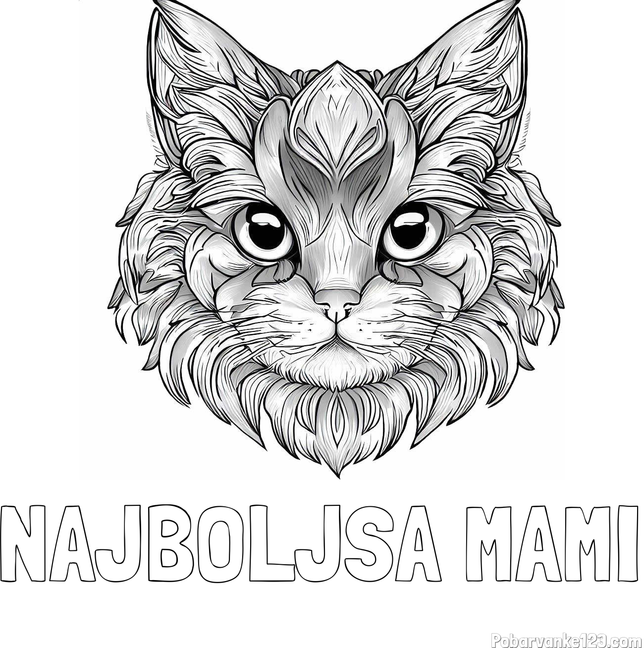 Pobarvanka imena NAJBOLJŠA MAMI in pobarvanka mačke