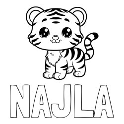 Online izdelana pobarvanka - Pobarvanka imena NAJLA in pobarvanka ljubkega tigrčka