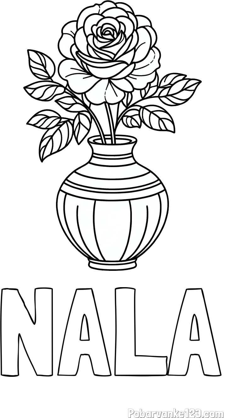 Pobarvanka imena NALA in pobarvanka vrtnice v vazi