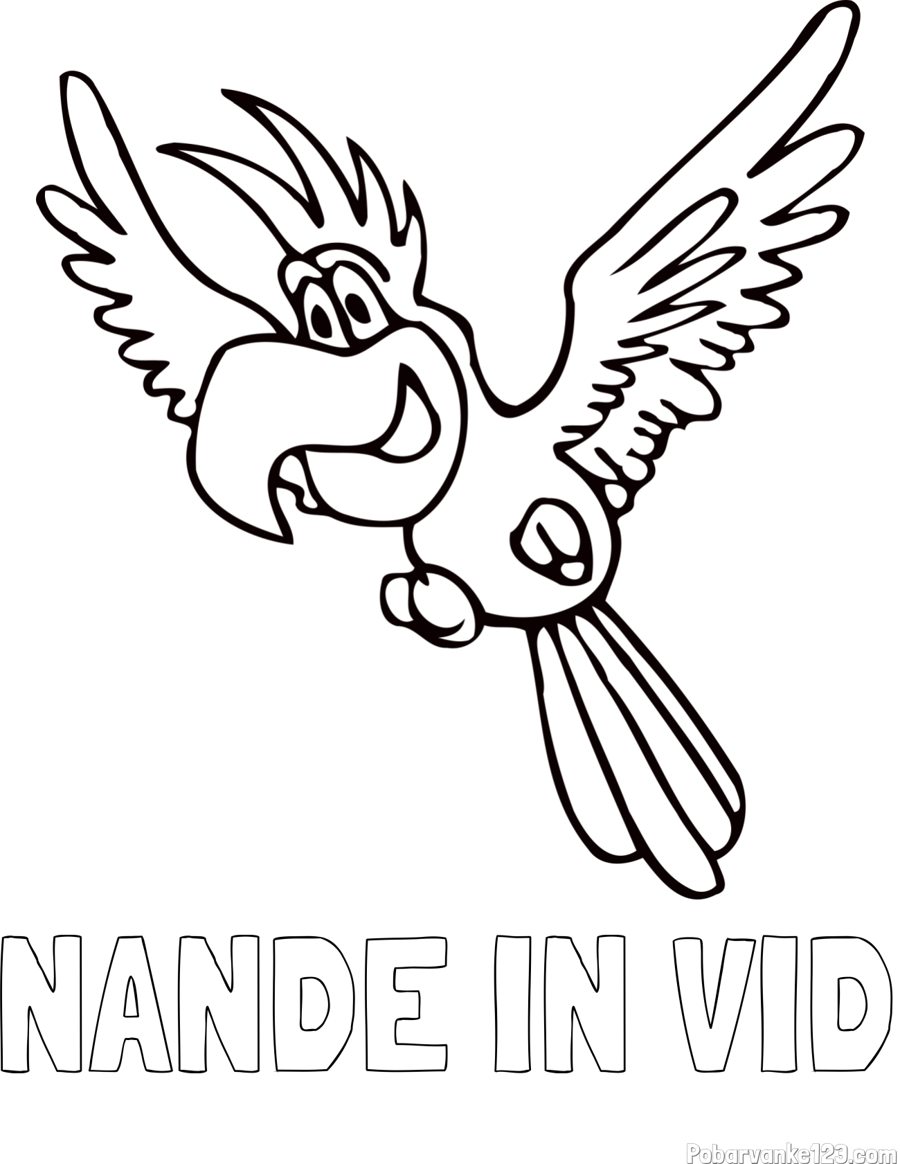 Pobarvanka imena NANDE IN VID in pobarvanka papagaja v letu