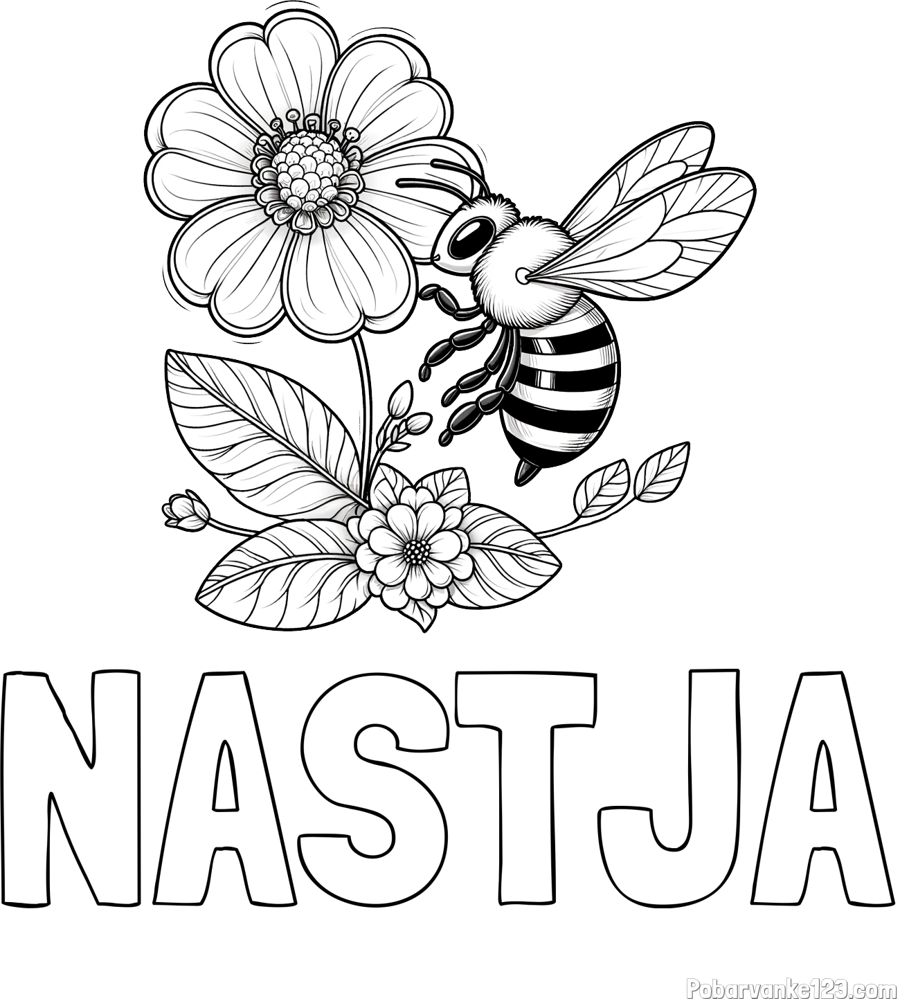 Pobarvanka imena NASTJA in otroška pobarvanka čebelice in rožice