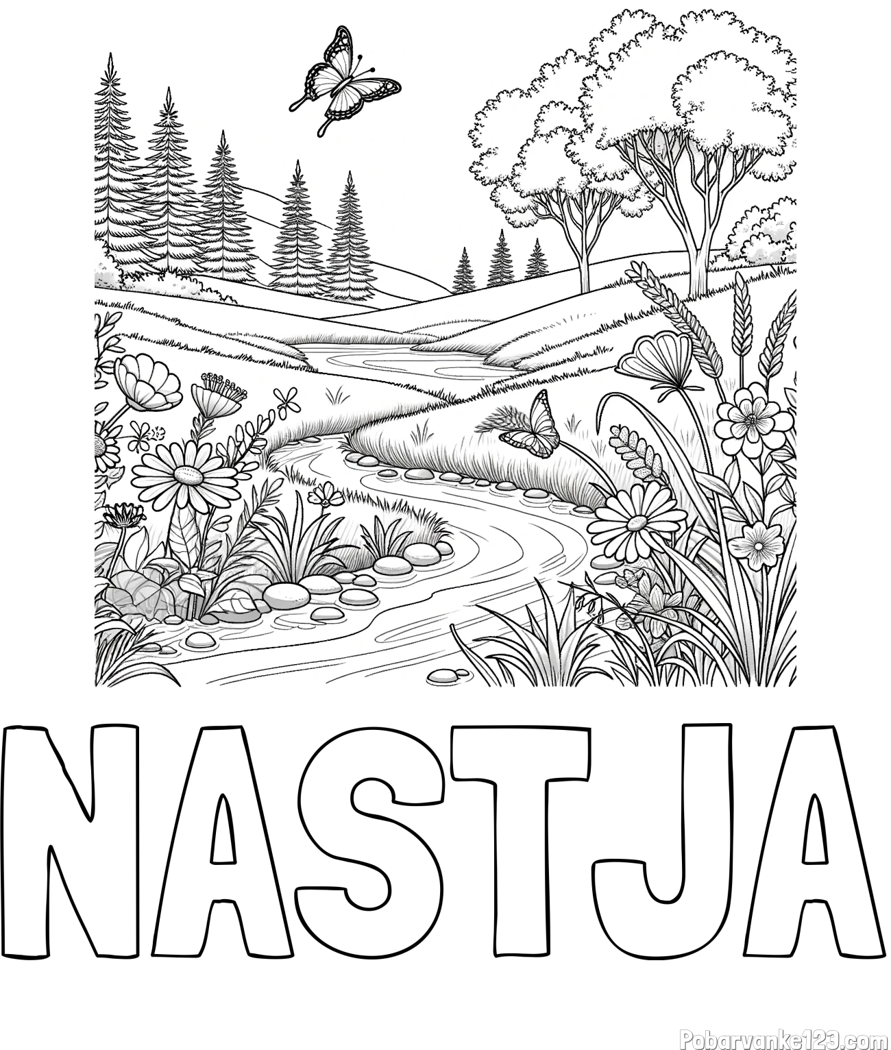 Pobarvanka imena NASTJA in pobarvanka cvetoče narave